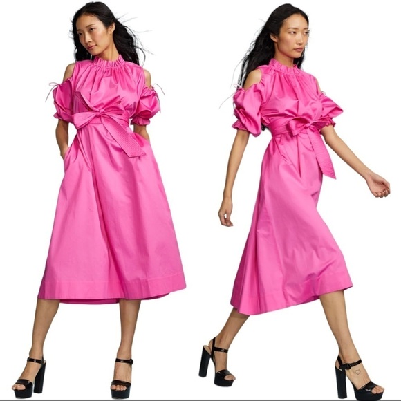 Cynthia Rowley | NWT Hot Pink Cold Shoulder Cotton Dress - Size Small - Picture 1 of 8